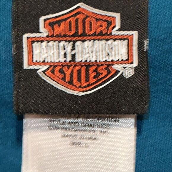 Harley Davidson dark teal green long sleeve top with logo on front - Picture 9 of 10